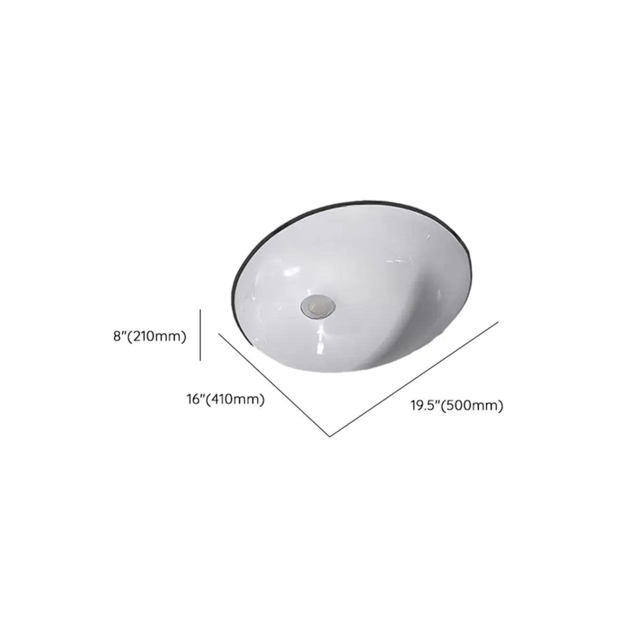 White Undermount Oval Ceramic Center Trapway Sink Image - 31