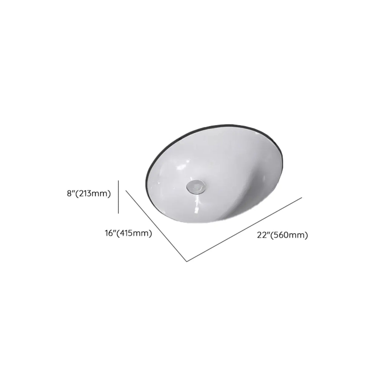 White Undermount Oval Ceramic Center Trapway Sink Image - 32