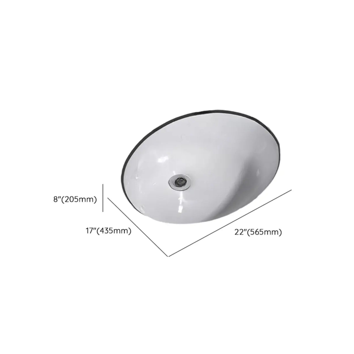 White Undermount Oval Ceramic Center Trapway Sink Image - 33