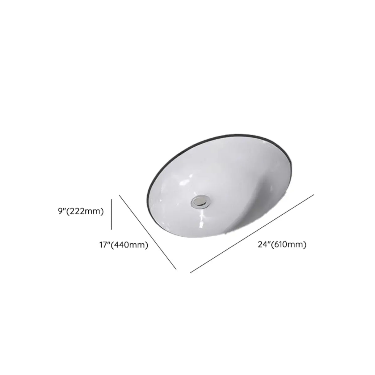 White Undermount Oval Ceramic Center Trapway Sink Image - 34