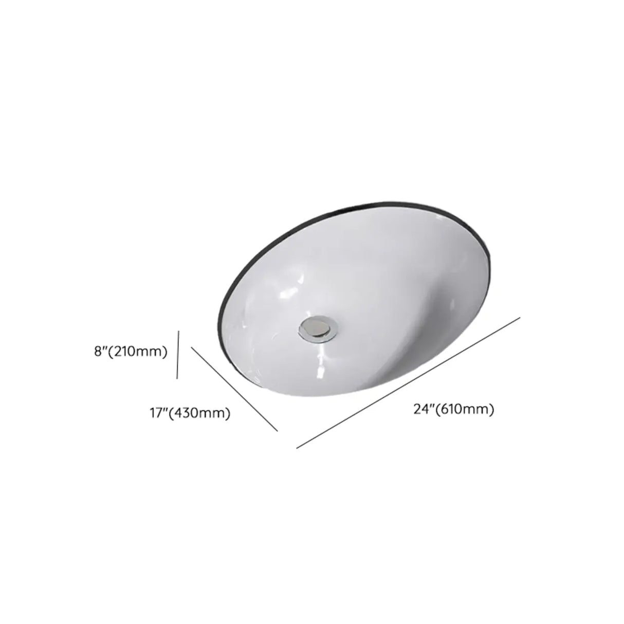 White Undermount Oval Ceramic Center Trapway Sink Image - 35