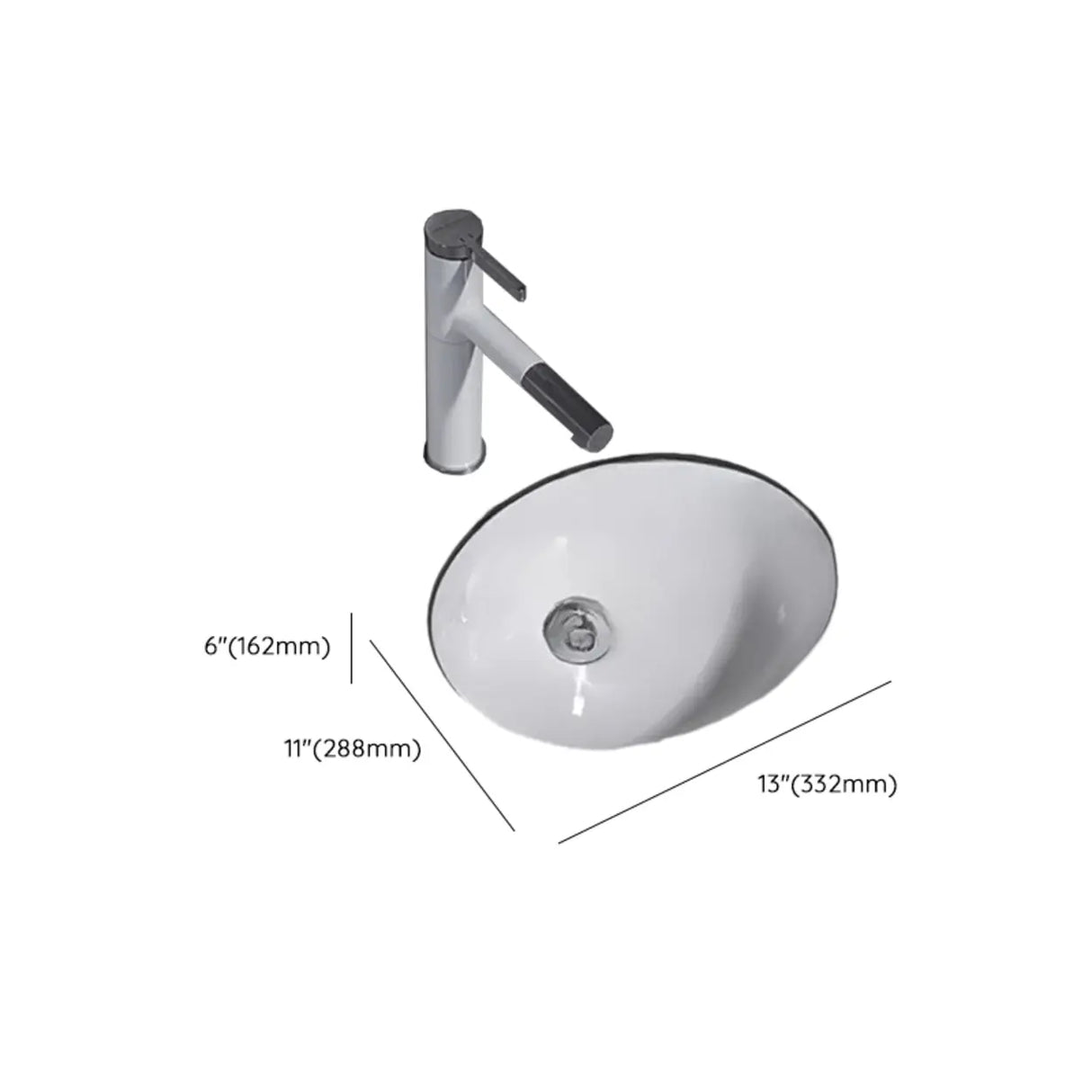 White Undermount Oval Ceramic Center Trapway Sink Image - 36