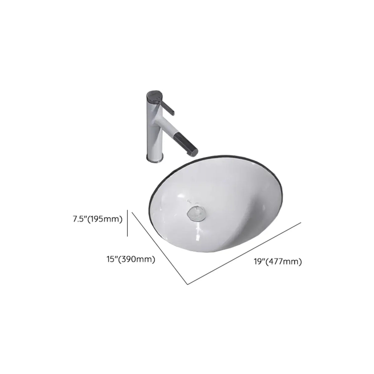 White Undermount Oval Ceramic Center Trapway Sink Image - 38