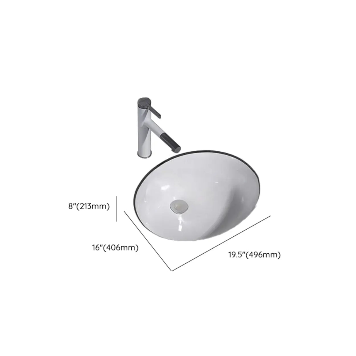 White Undermount Oval Ceramic Center Trapway Sink Image - 39