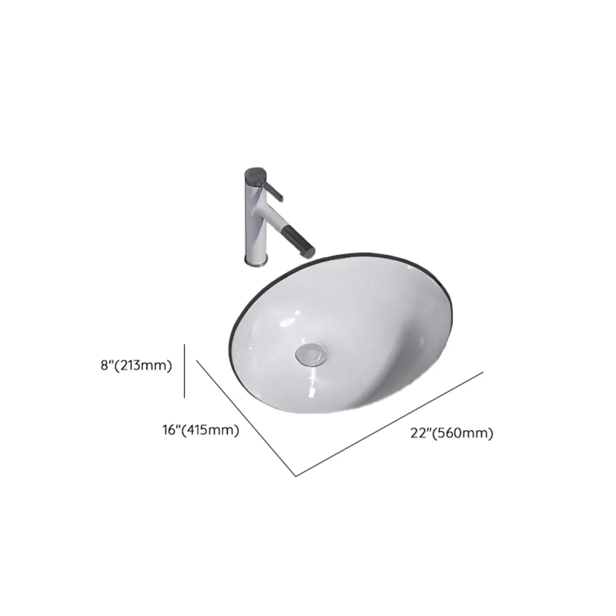 White Undermount Oval Ceramic Center Trapway Sink Image - 40