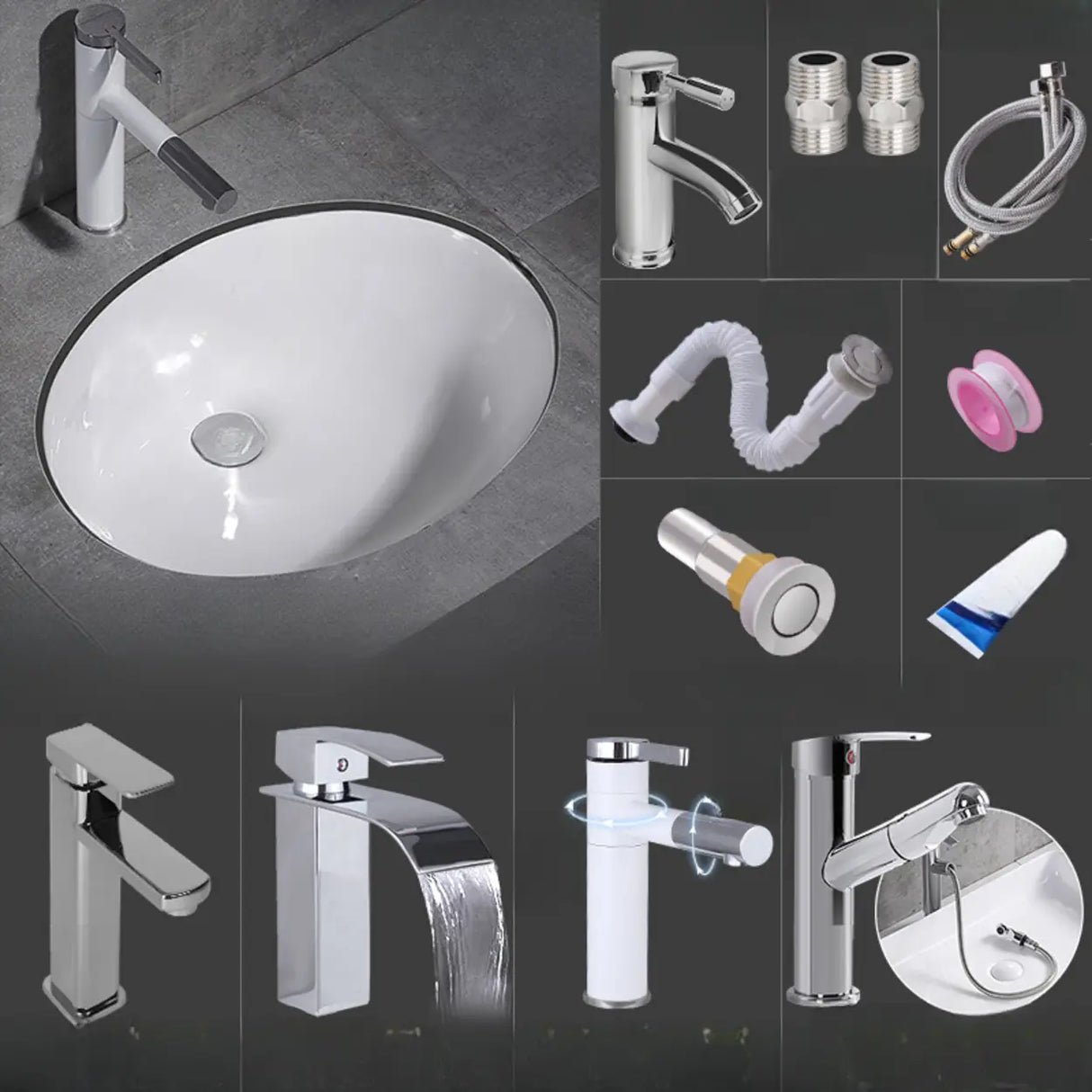 White Undermount Oval Ceramic Center Trapway Sink Image - 4