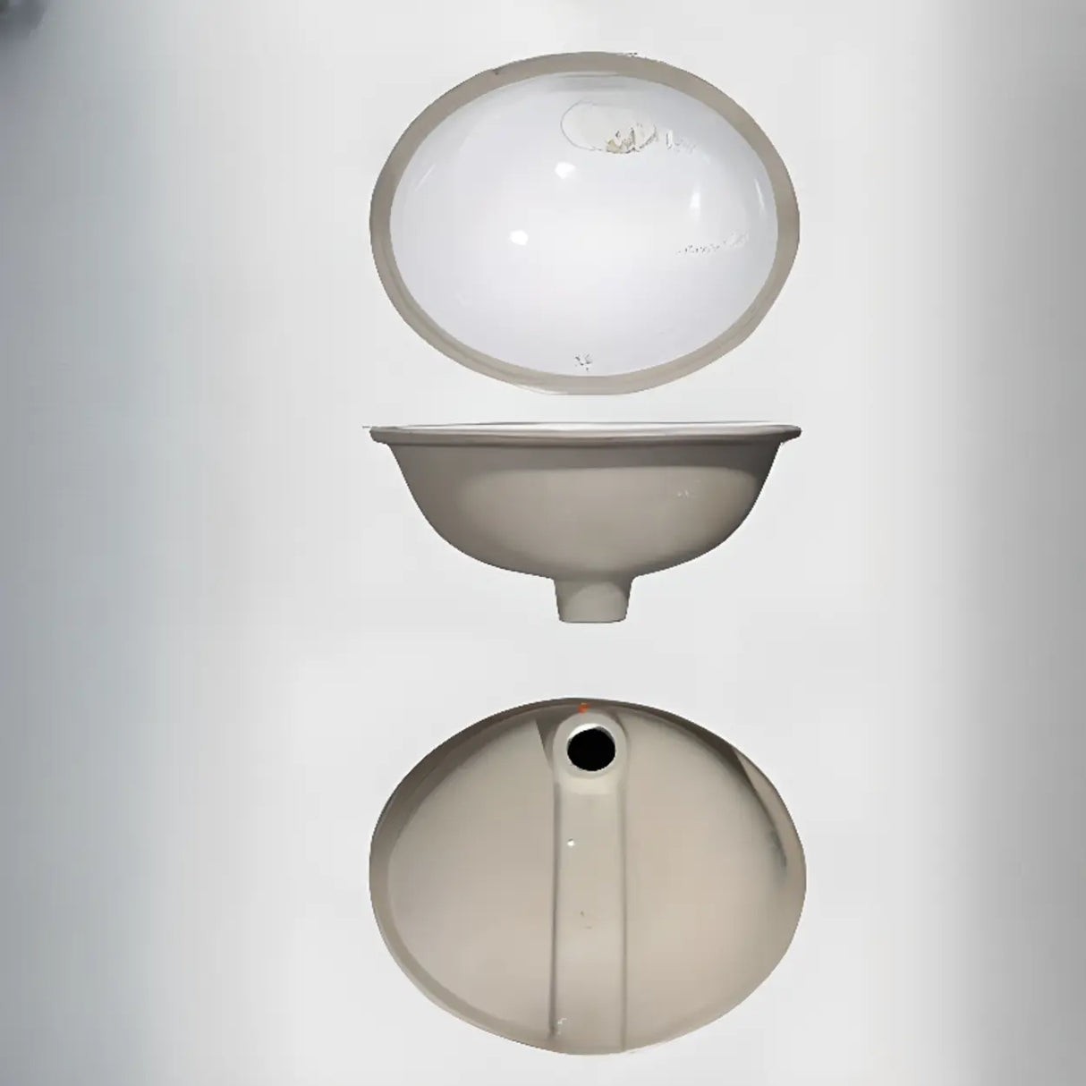 White Undermount Oval Ceramic Center Trapway Sink Image - 6