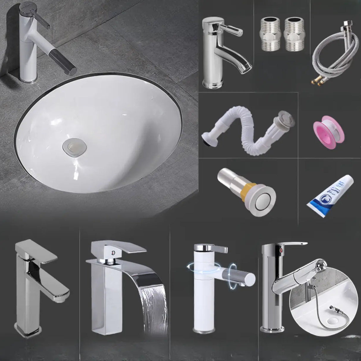 White Undermount Oval Ceramic Center Trapway Sink Image - 9