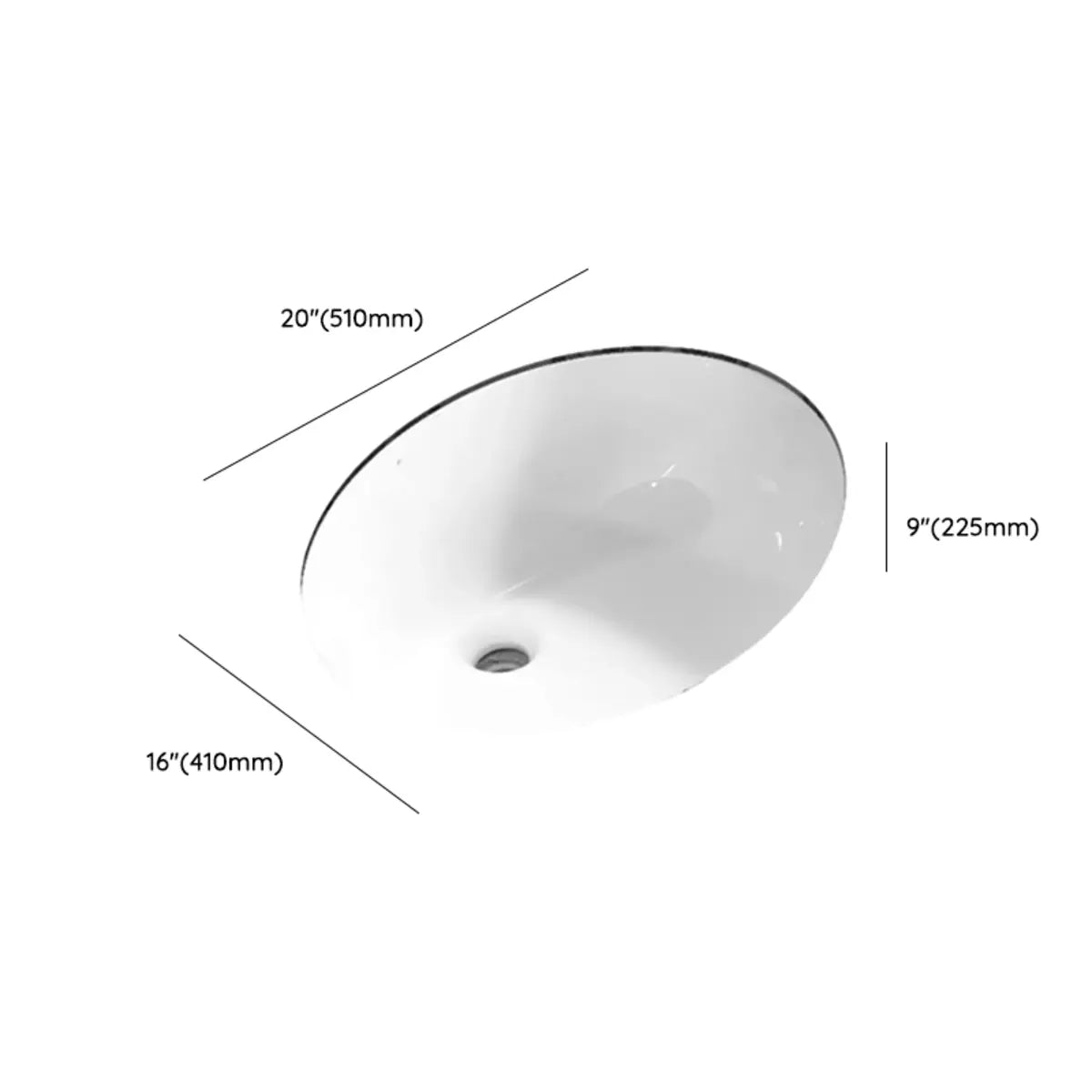 White Undermount Oval Ceramic Sink with Overflow Hole