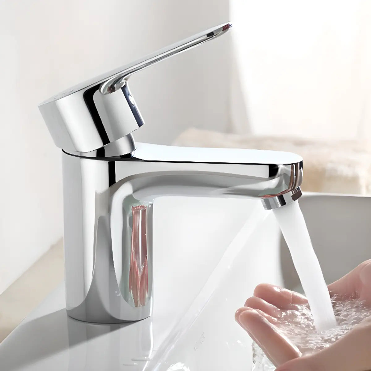 White Undermount Oval Ceramic Sink with Supply Lines Image - 5