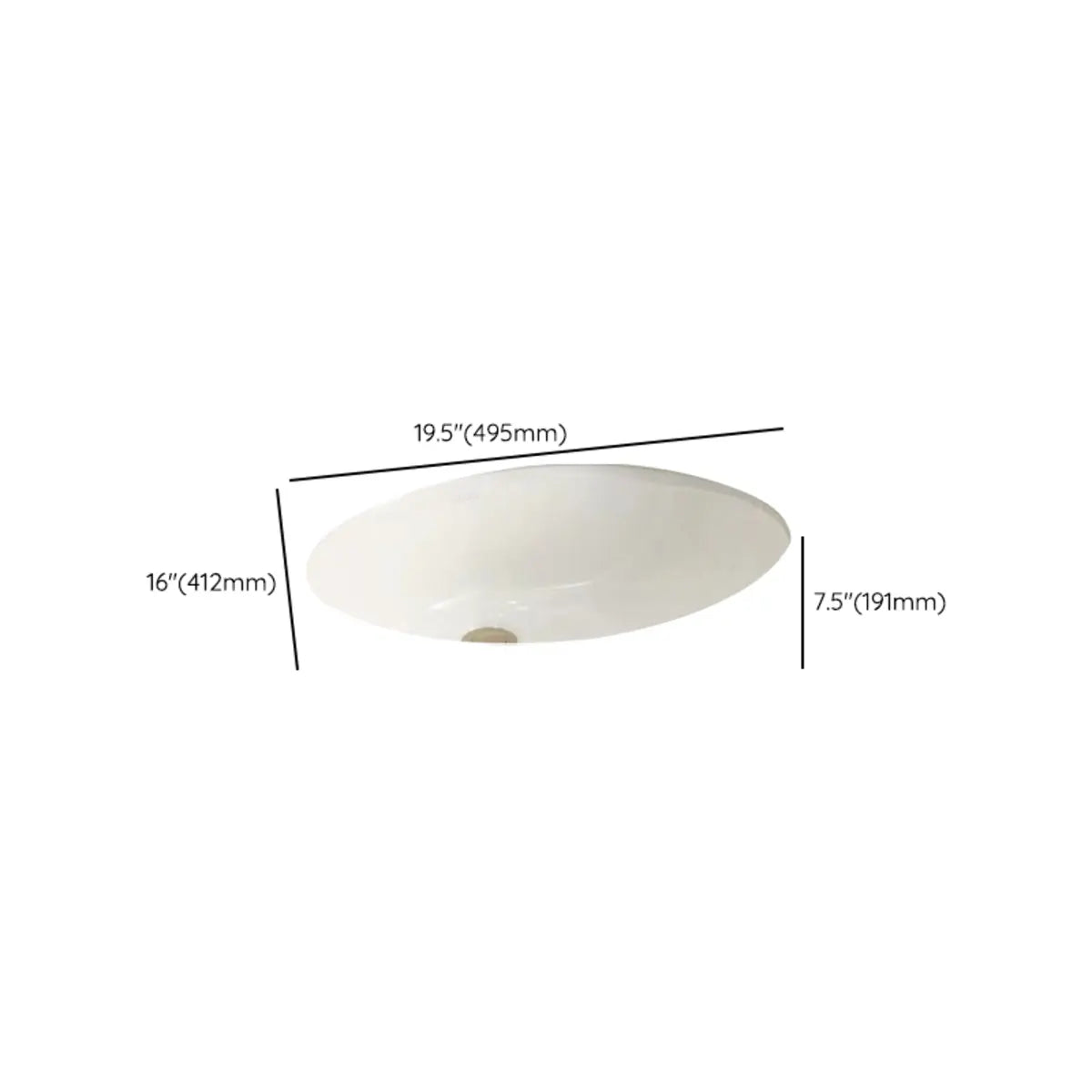 White Undermount Oval Ceramic Sink with Supply Lines Image - 9