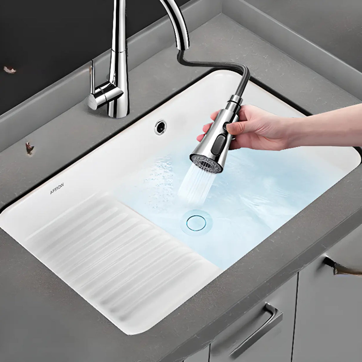 White Undermount Rectangle Ceramic Bathroom Sink Image - 1