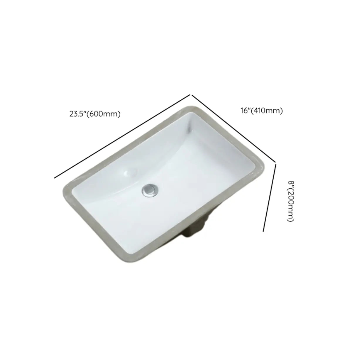 White Undermount Rectangular Ceramic Bathroom Sink