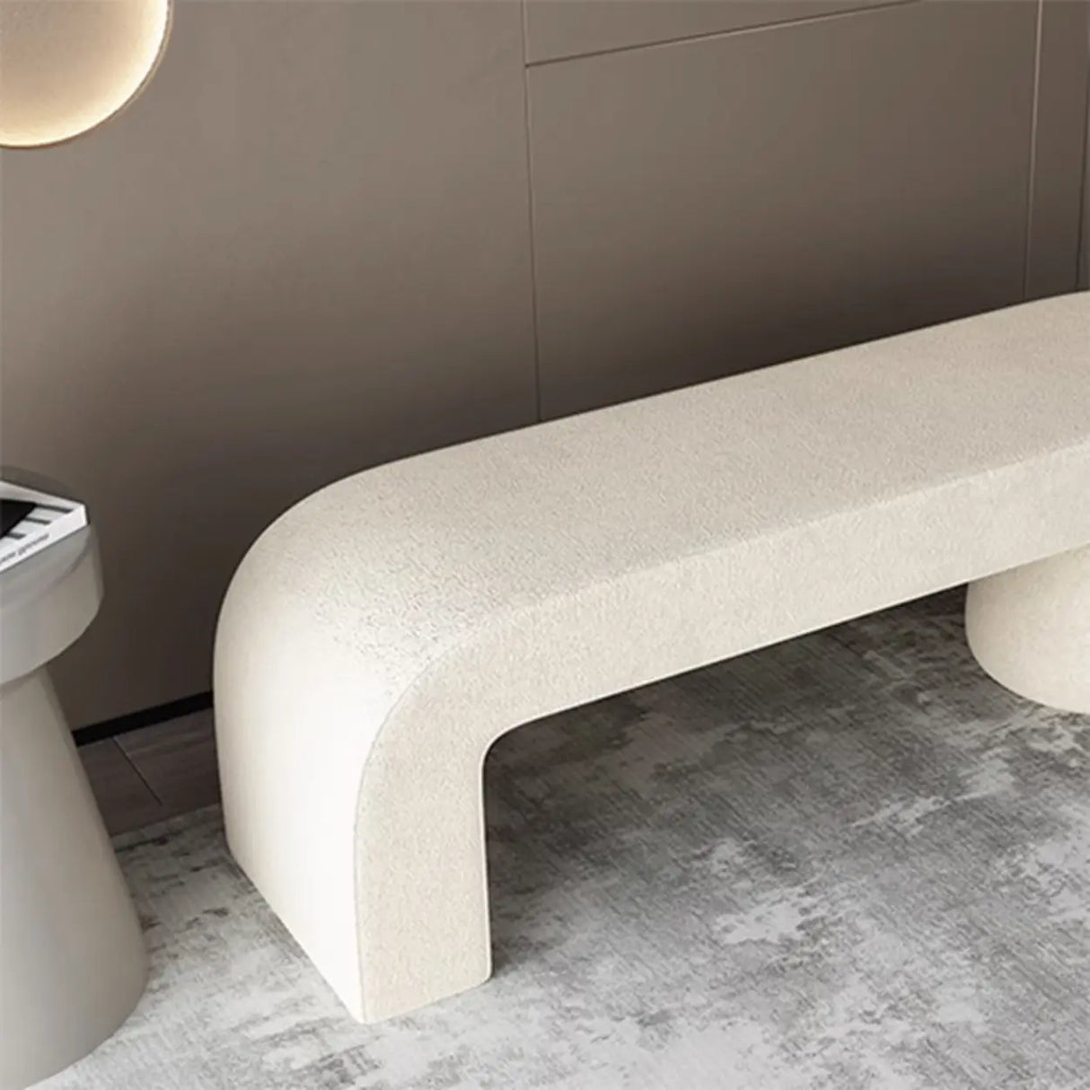 White Upholstered Short Height Bedroom Bench with Legs Image - 10