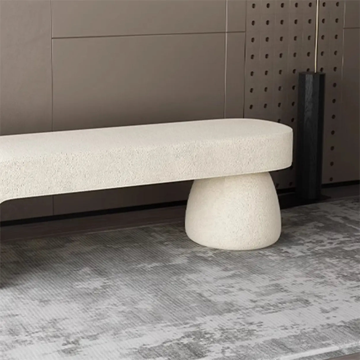 White Upholstered Short Height Bedroom Bench with Legs Image - 11