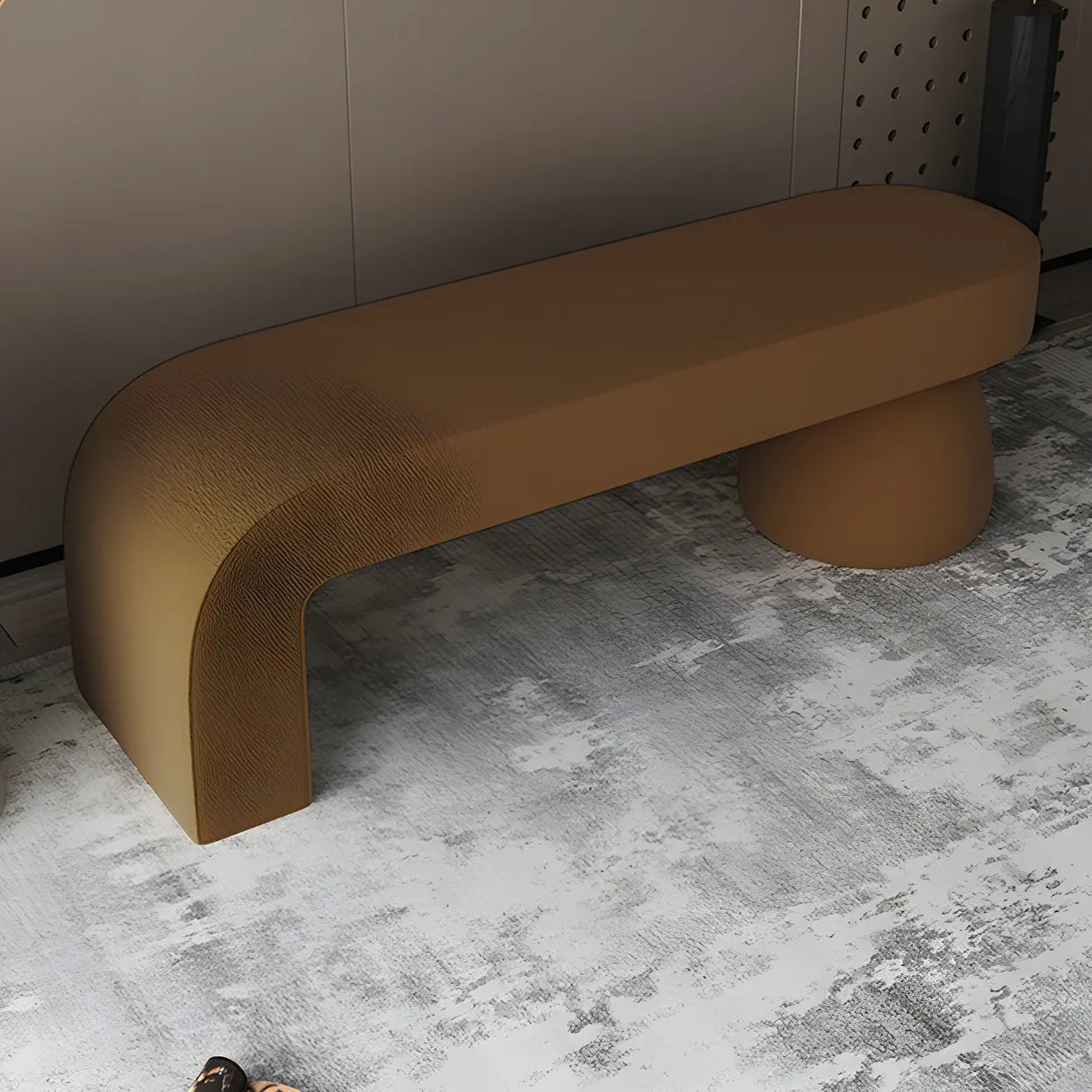 White Upholstered Short Height Bedroom Bench with Legs Image - 5