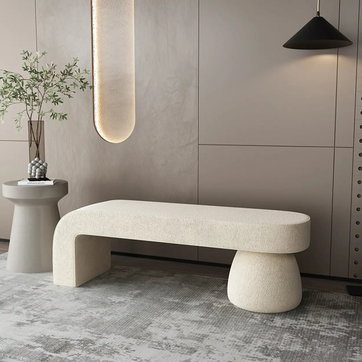 White Upholstered Short Height Bedroom Bench with Legs Image - 7