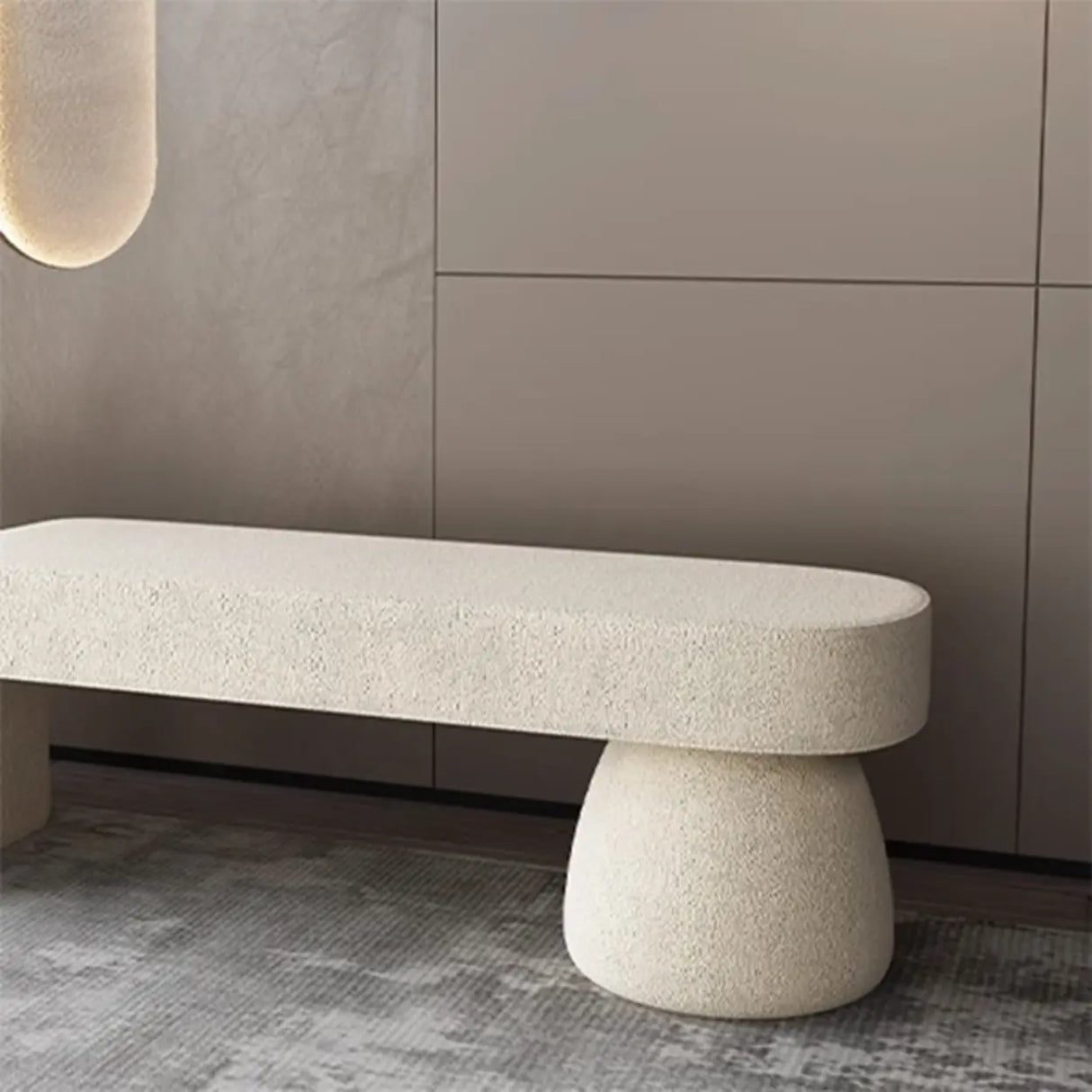 White Upholstered Short Height Bedroom Bench with Legs Image - 9