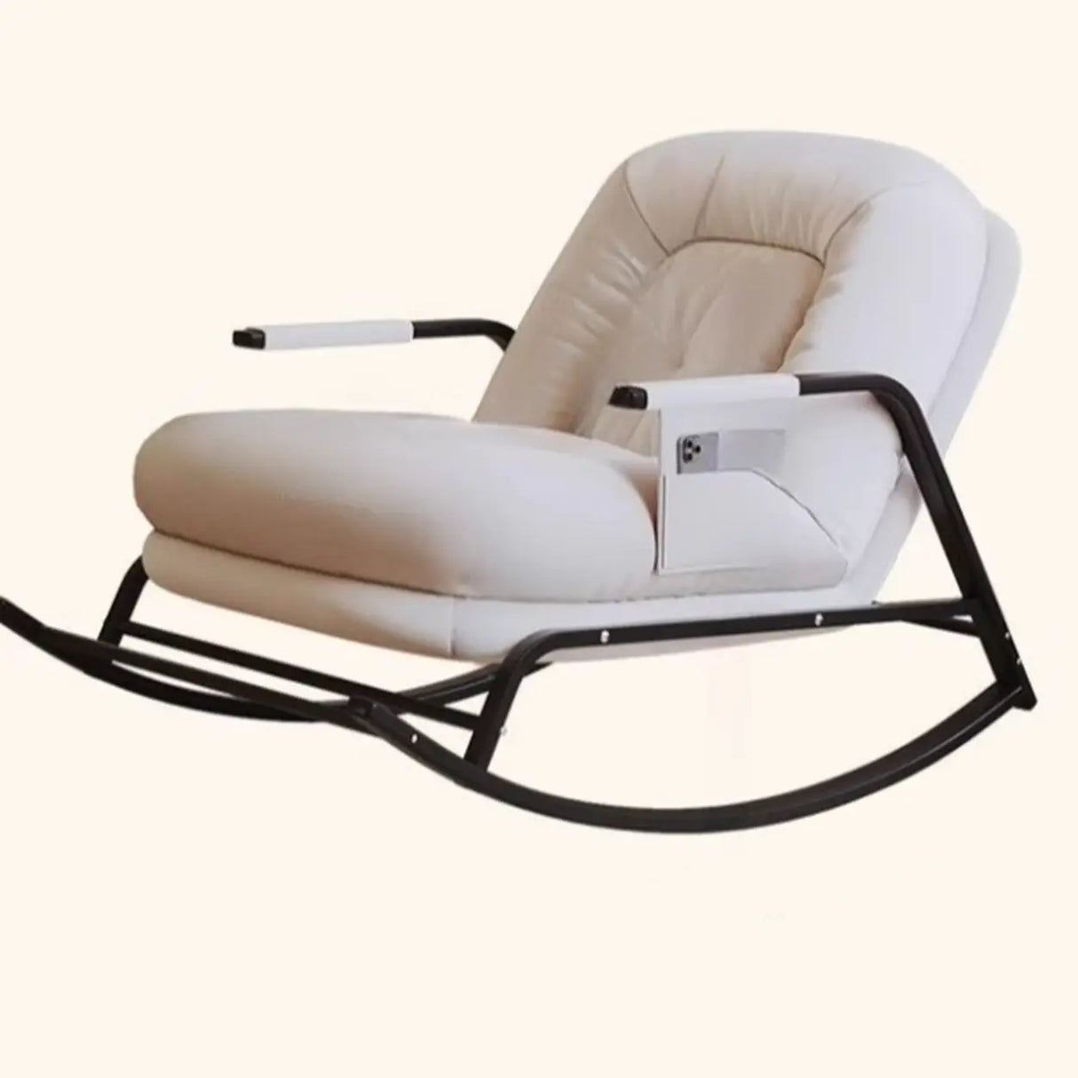 White Upholstered Track Arms Metal Leg Rocking Chair Image - 13