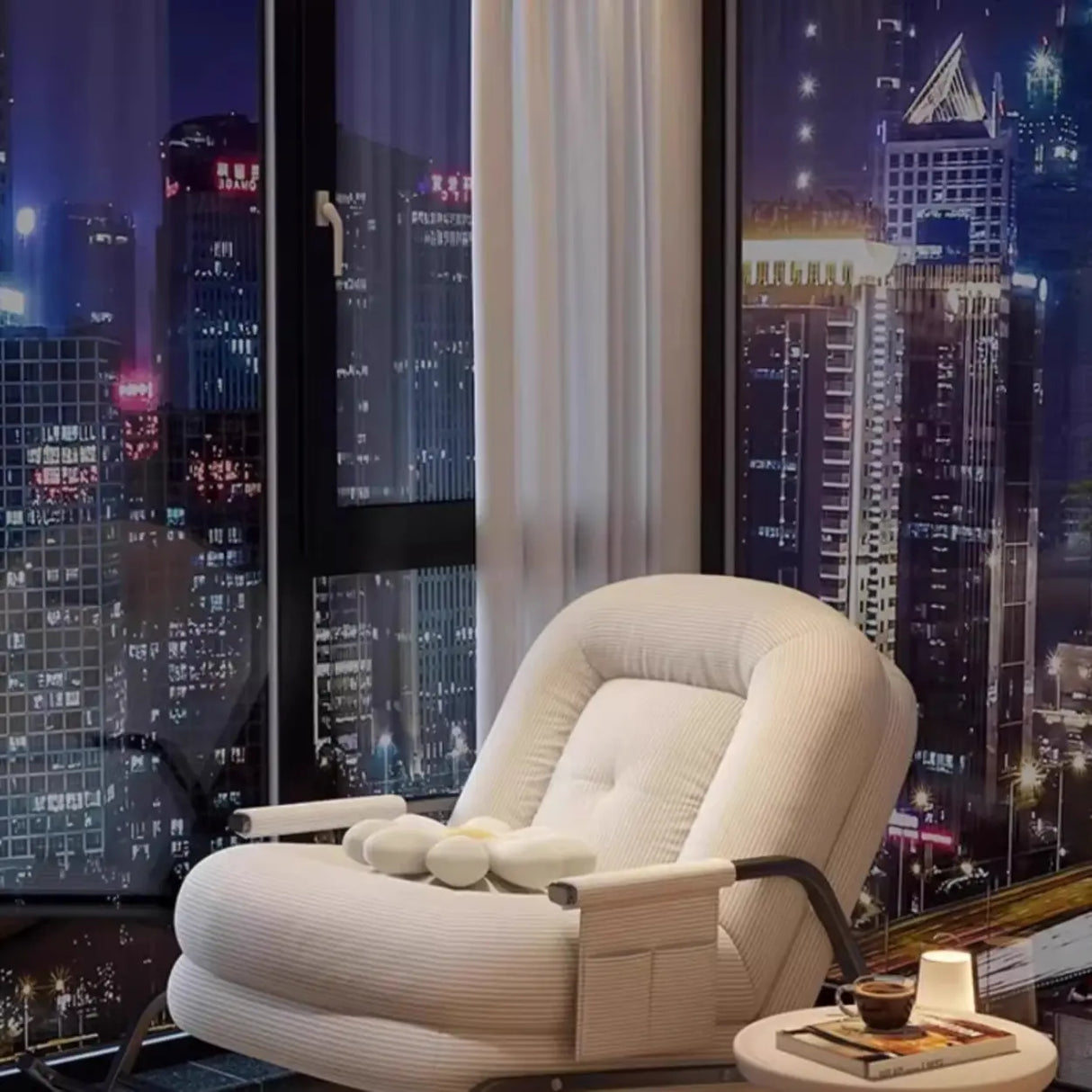 White Upholstered Track Arms Metal Leg Rocking Chair Image - 7