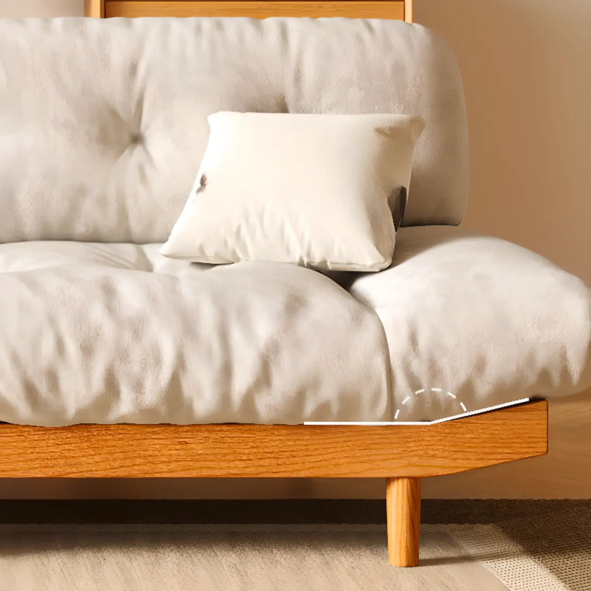 White Velvet Tufted Back Natural Rubberwood Leg Sofa Image - 12