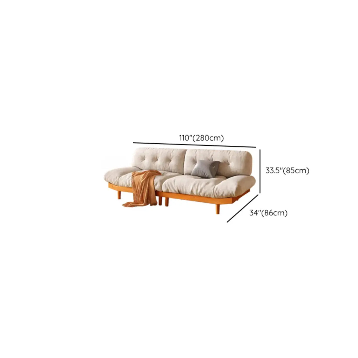 White Velvet Tufted Back Natural Rubberwood Leg Sofa Image - 16