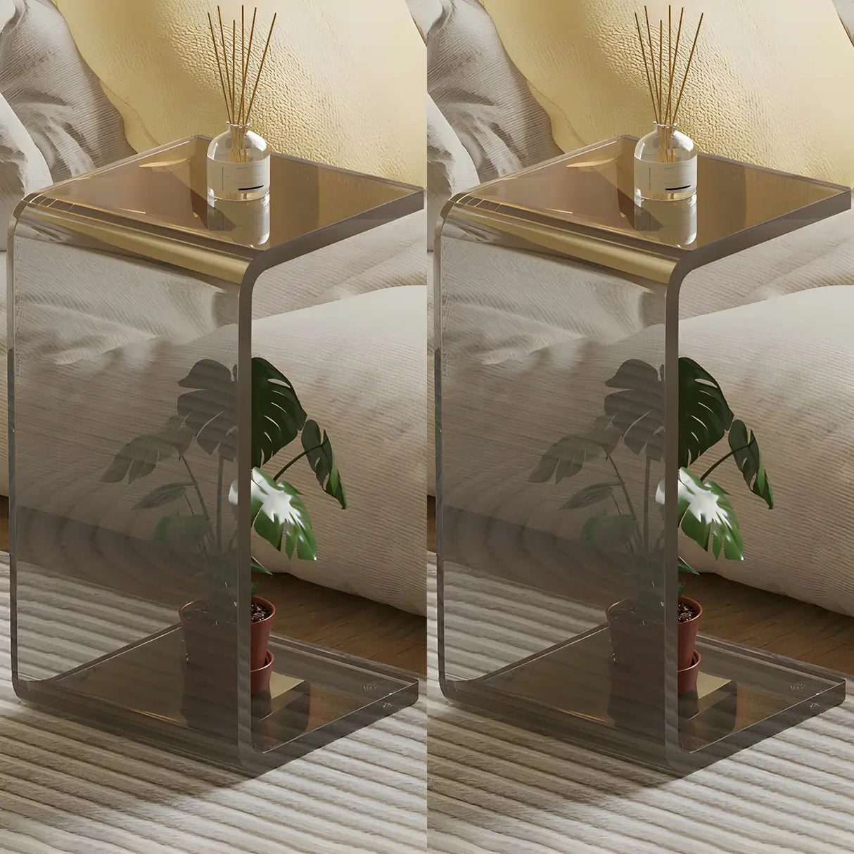 White Versatile Acrylic C-Shaped Square Side Table Image - 11