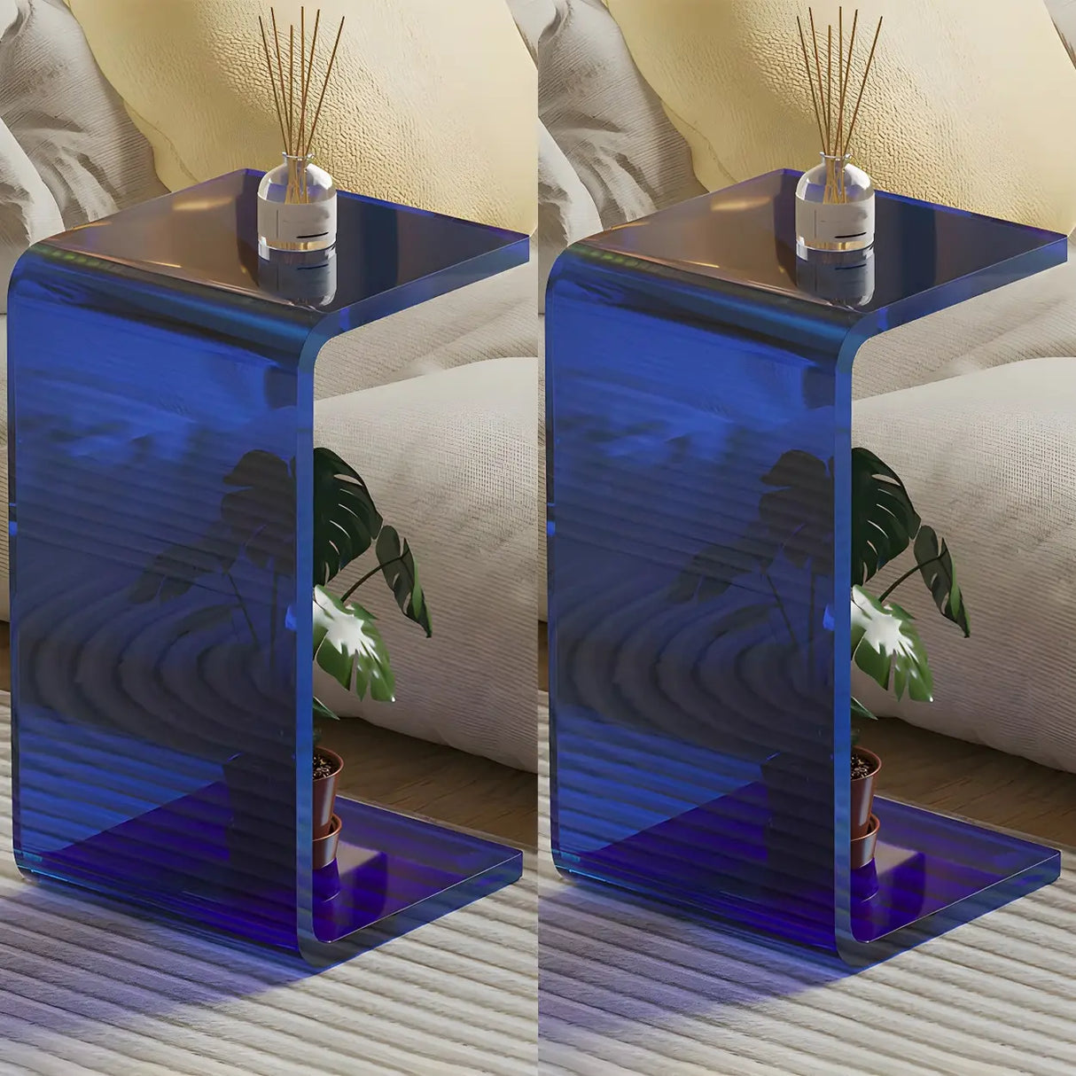 White Versatile Acrylic C-Shaped Square Side Table Image - 13