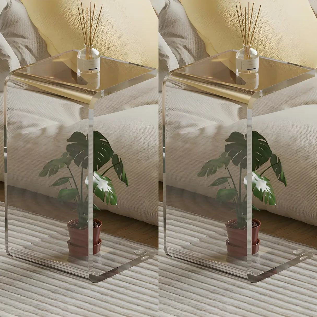 White Versatile Acrylic C-Shaped Square Side Table Image - 15