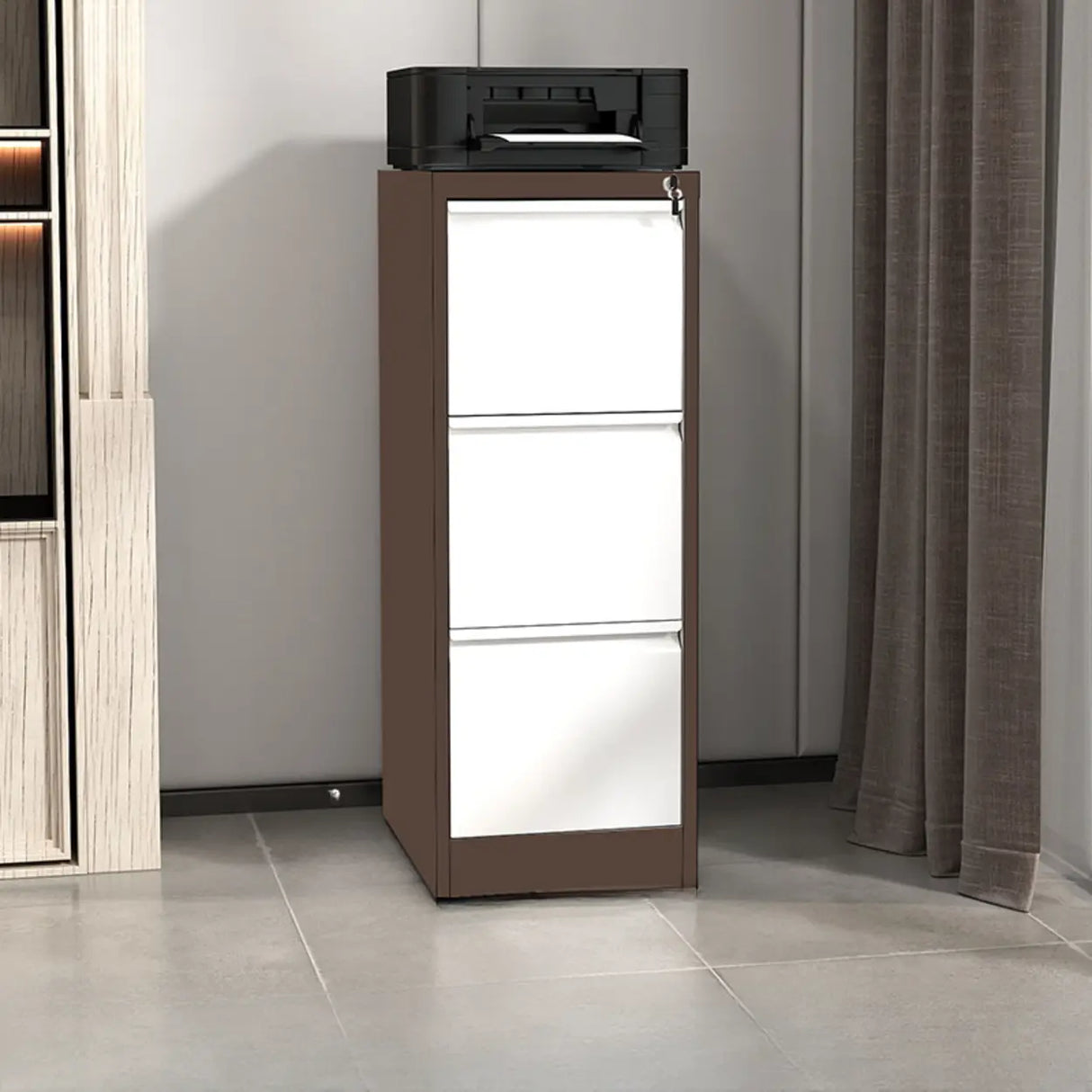 White Vertical Lockable Storage Drawer Filing Cabinet Image - 24