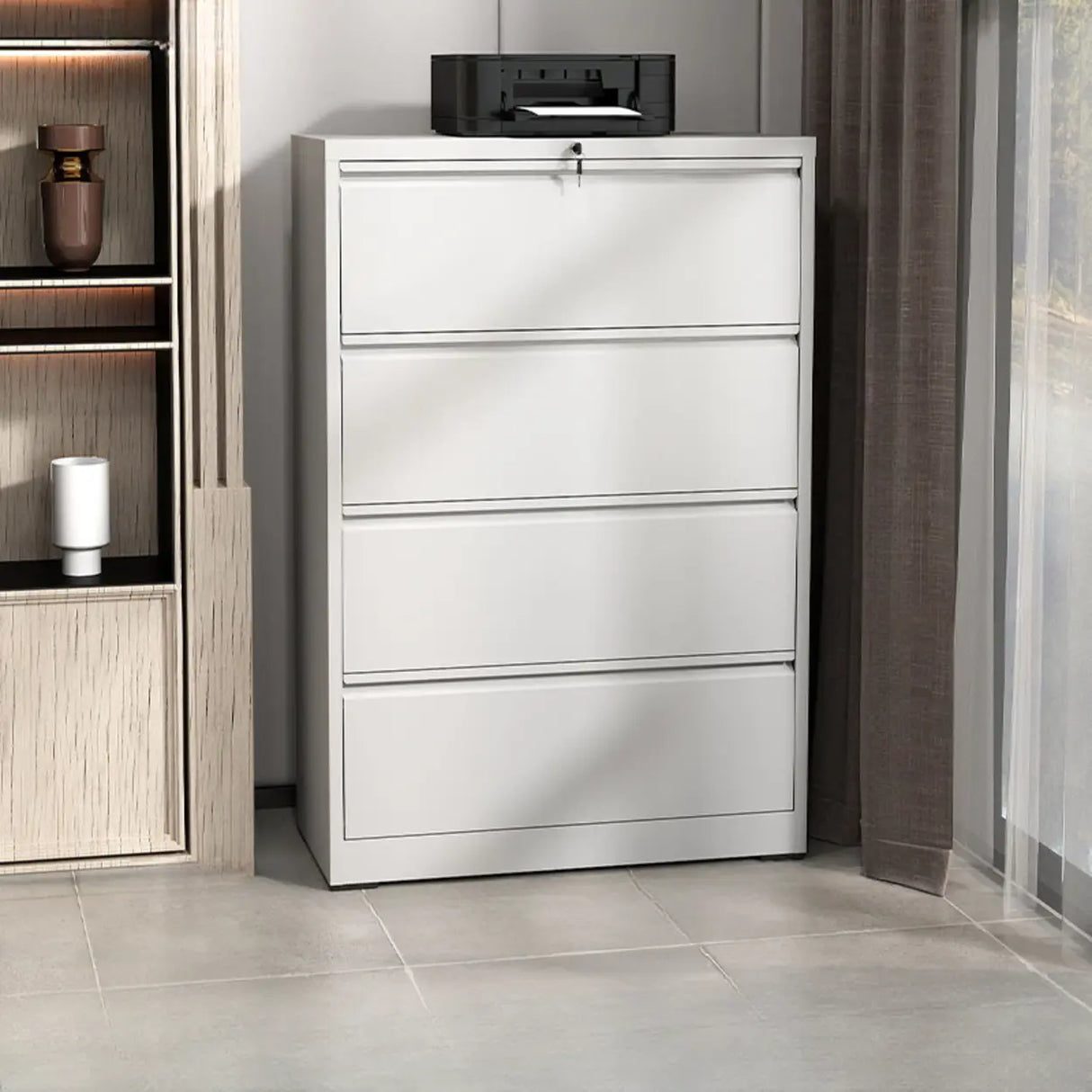 White Vertical Lockable Storage Drawer Filing Cabinet Image - 28