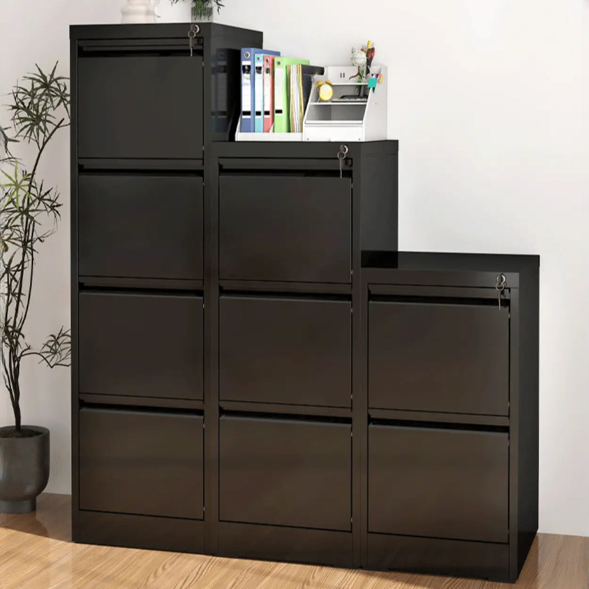 White Vertical Lockable Storage Drawer Filing Cabinet Image - 4