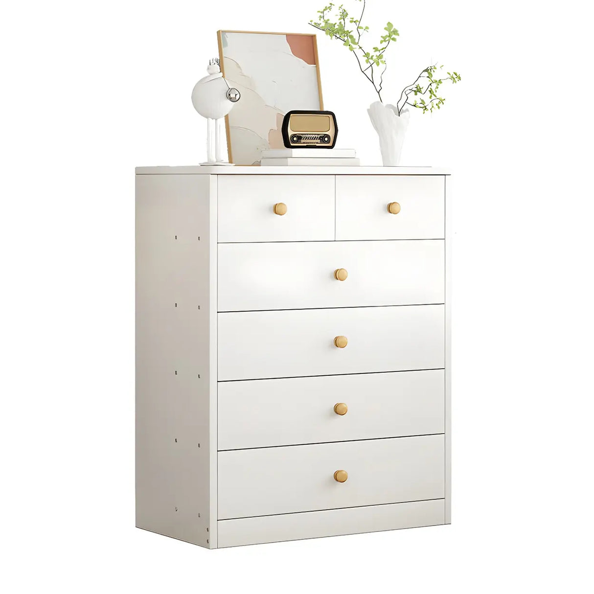 White Vertical Wood Dresser Chest with Four Drawers Image - 10