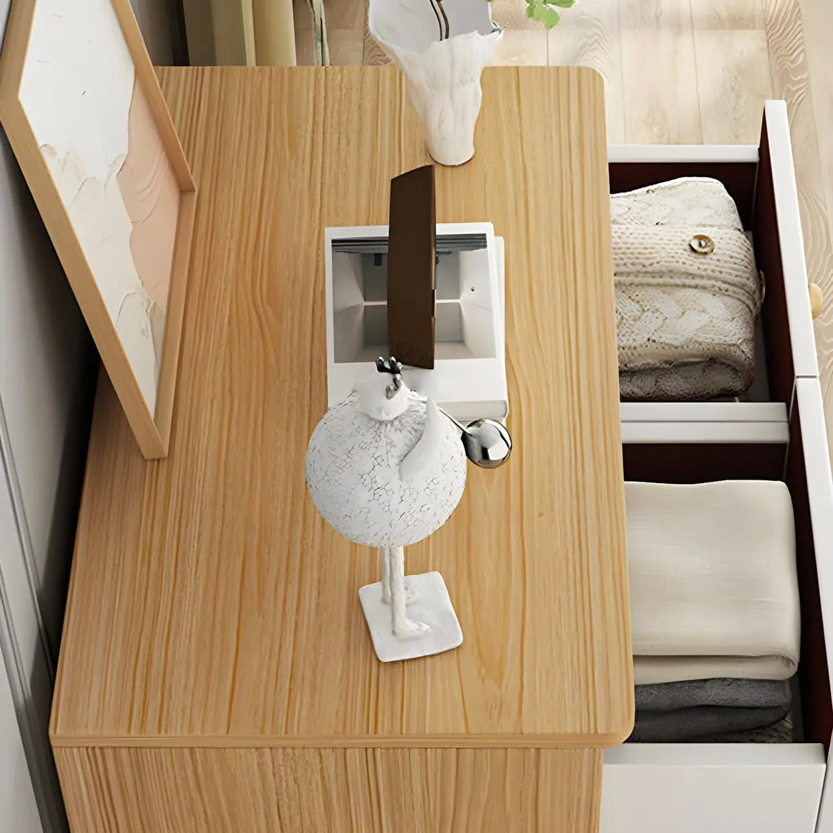 White Vertical Wood Dresser Chest with Four Drawers Image - 14