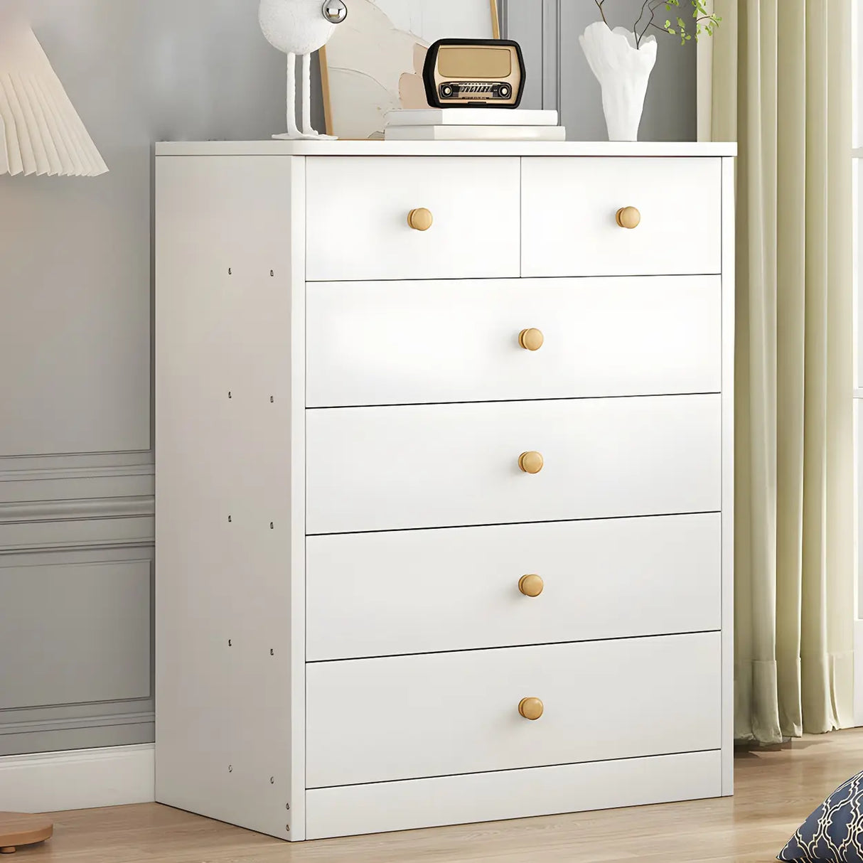White Vertical Wood Dresser Chest with Four Drawers Image - 15