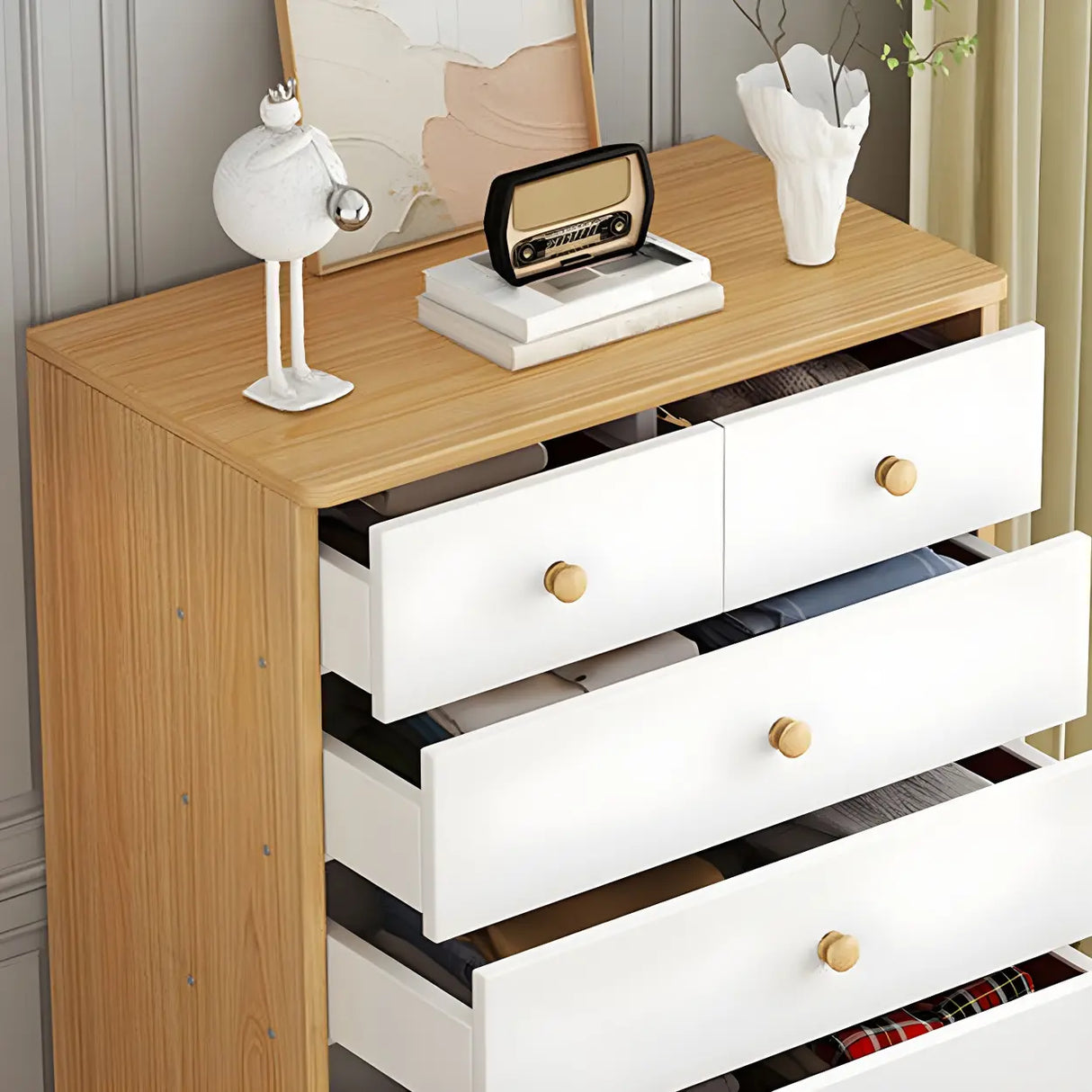 White Vertical Wood Dresser Chest with Four Drawers Image - 16