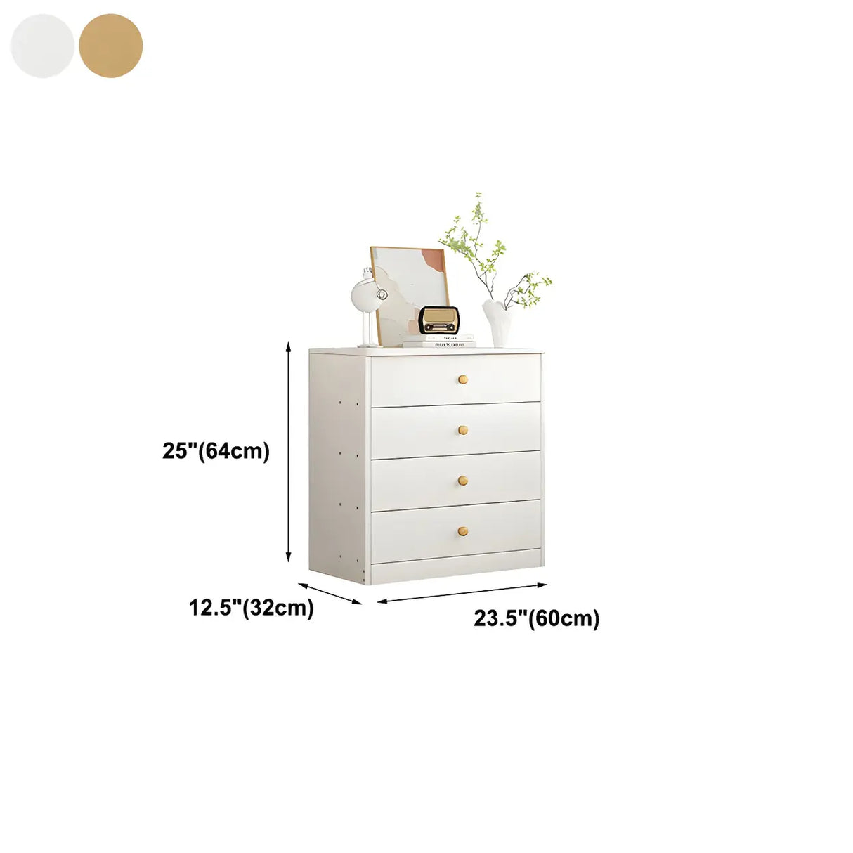 White Vertical Wood Dresser Chest with Four Drawers