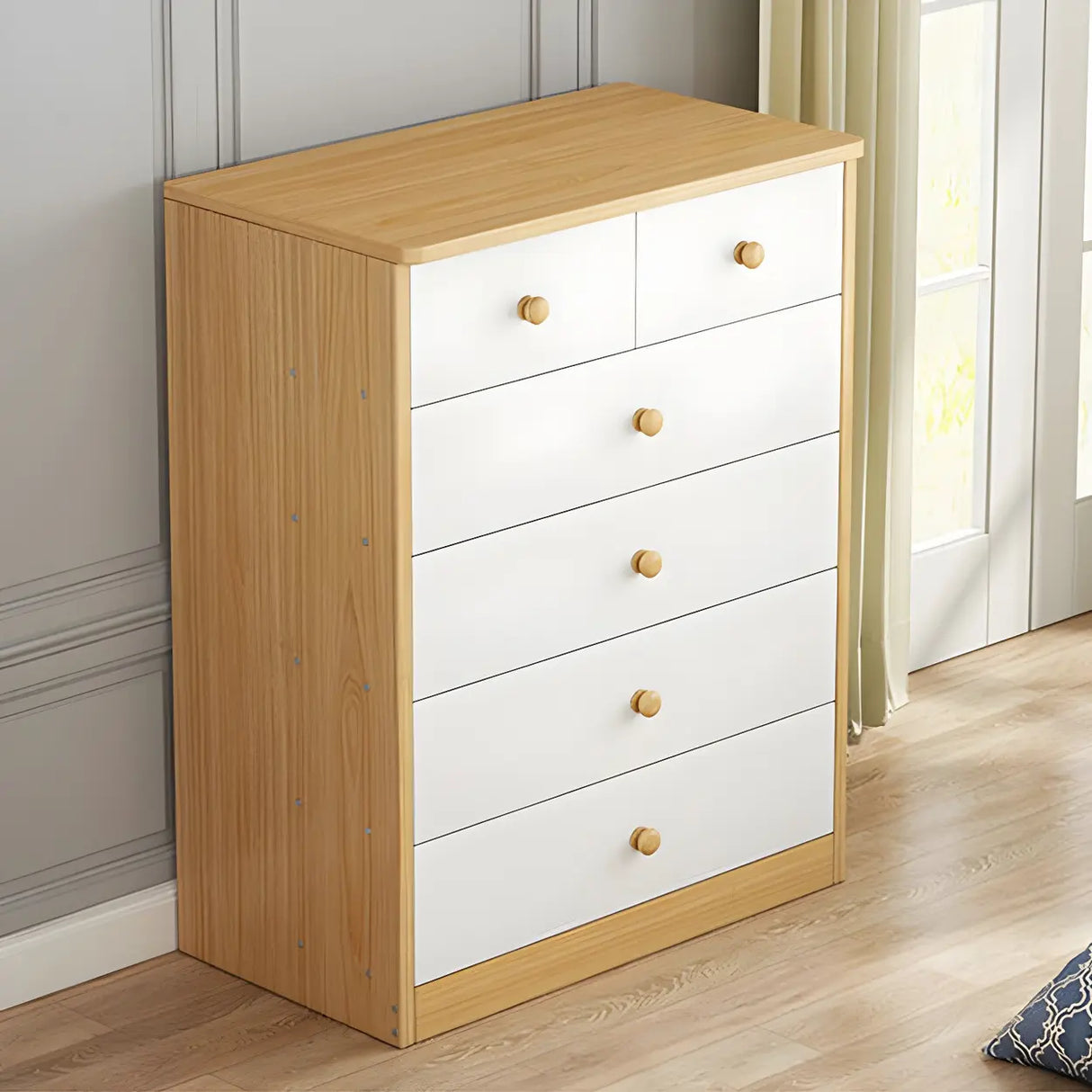 White Vertical Wood Dresser Chest with Four Drawers Image - 4