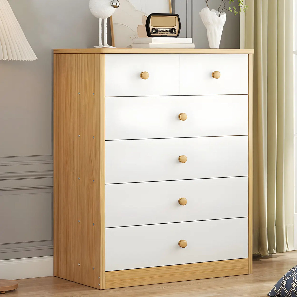 White Vertical Wood Dresser Chest with Four Drawers Image - 7