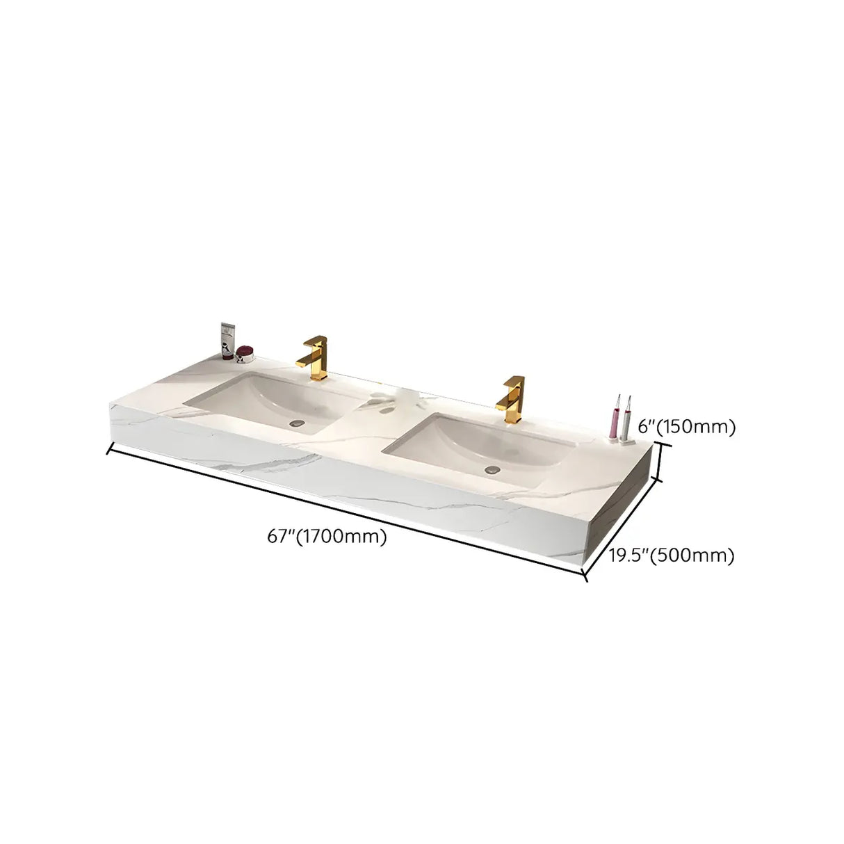 White Wall Mount Double Undermount Sink Stone Bath Vanity Image - 14