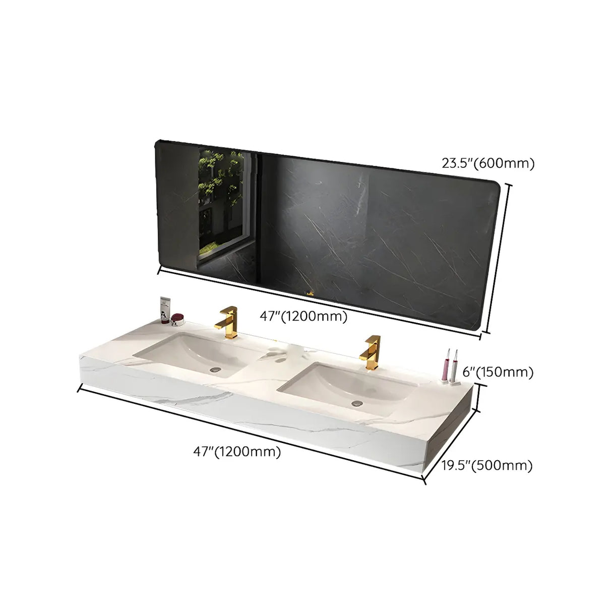 White Wall Mount Double Undermount Sink Stone Bath Vanity Image - 16