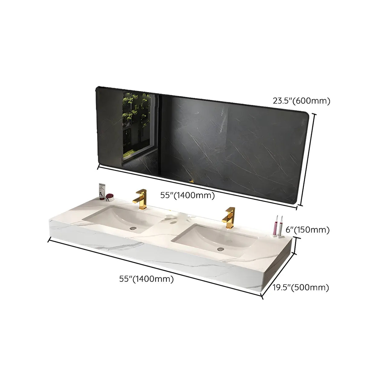 White Wall Mount Double Undermount Sink Stone Bath Vanity Image - 18