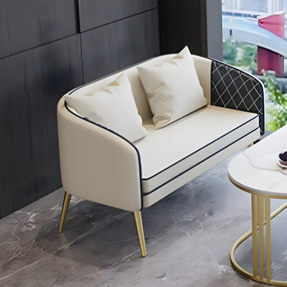 White Water Resistant Leather Sloped Arms 2 Seats Sofa Image - 1