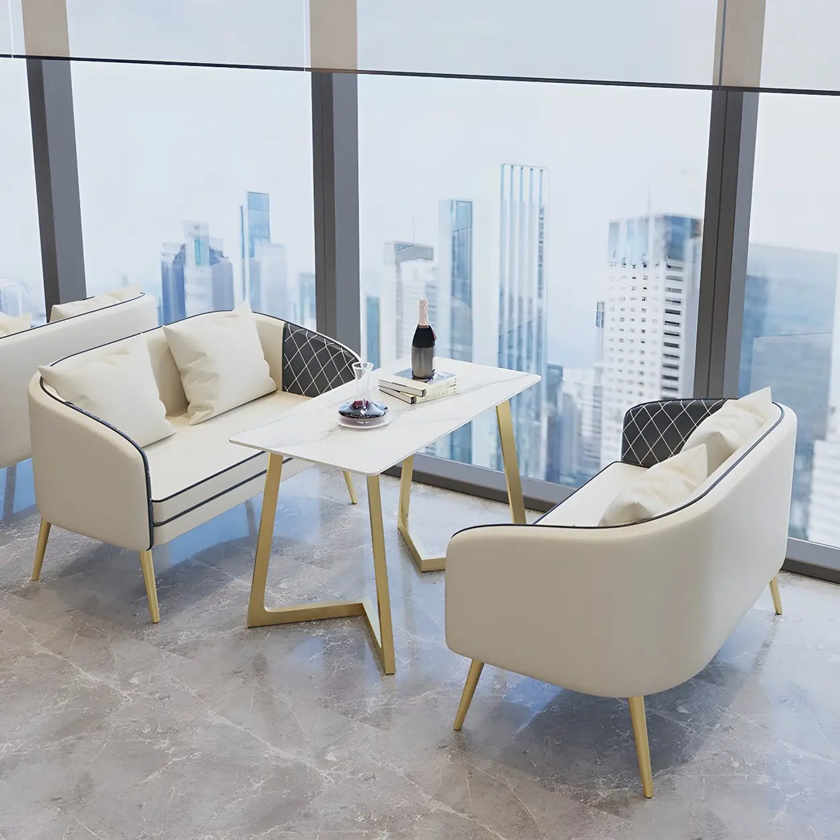 White Water Resistant Leather Sloped Arms 2 Seats Sofa Image - 6