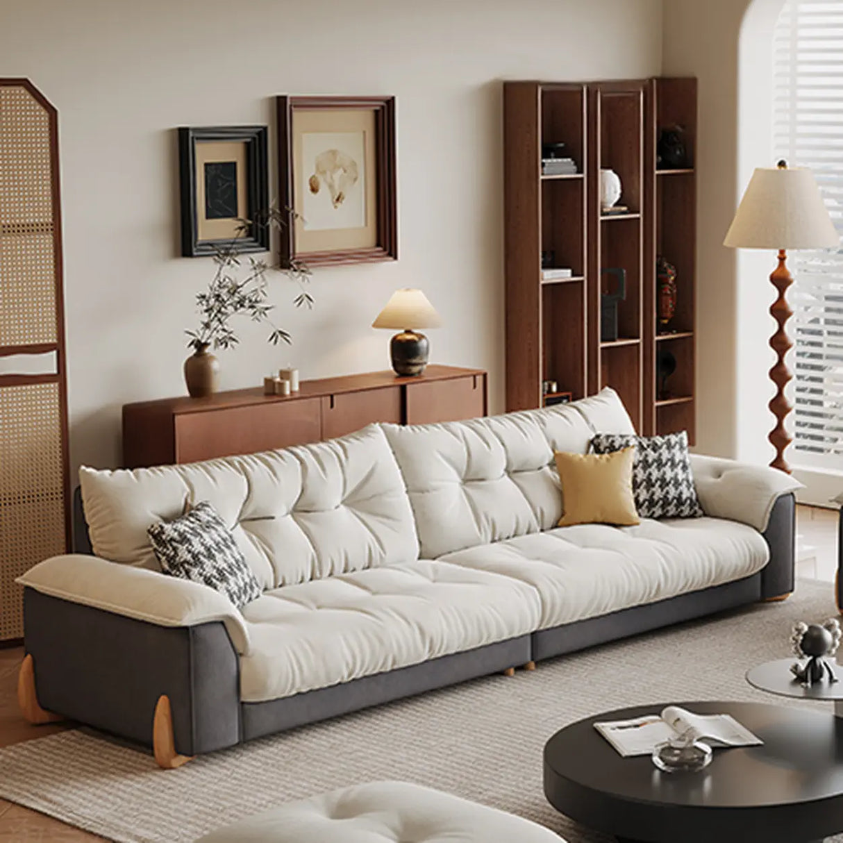 White Water Resistant Velvet Tufted Back Foam Fill Sofa Image - 1