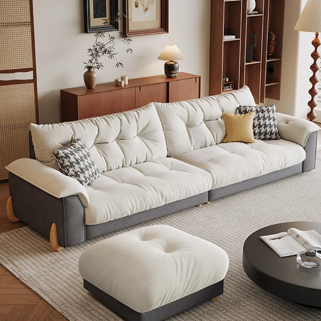 White Water Resistant Velvet Tufted Back Foam Fill Sofa Image - 4