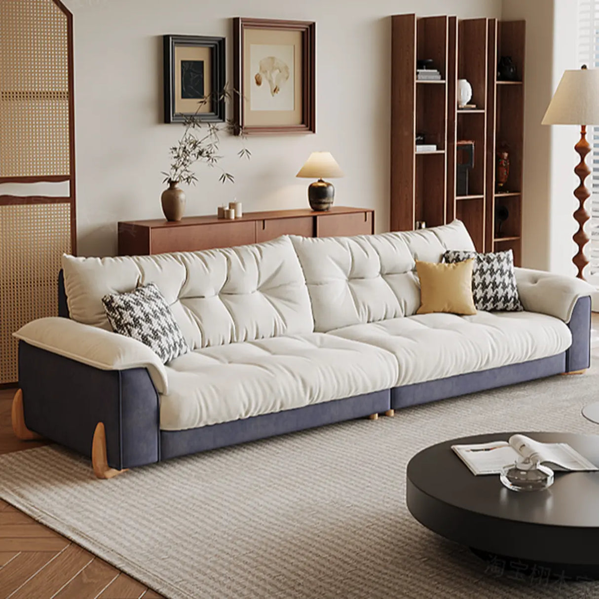 White Water Resistant Velvet Tufted Back Foam Fill Sofa Image - 5