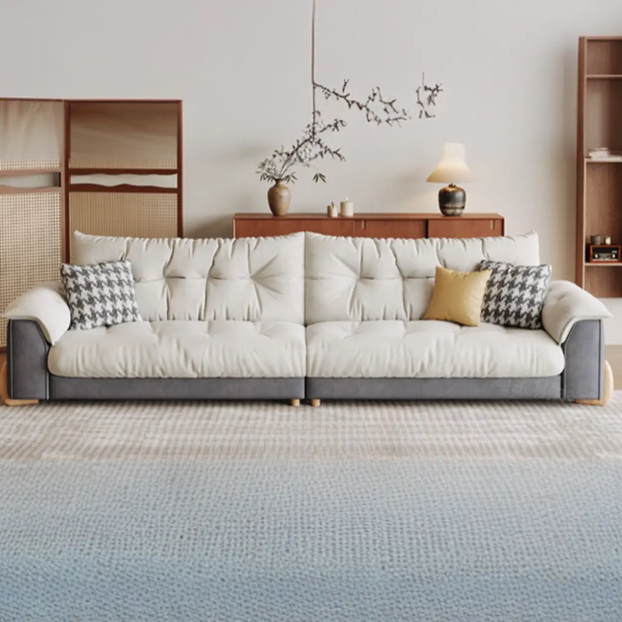 White Water Resistant Velvet Tufted Back Foam Fill Sofa Image - 6