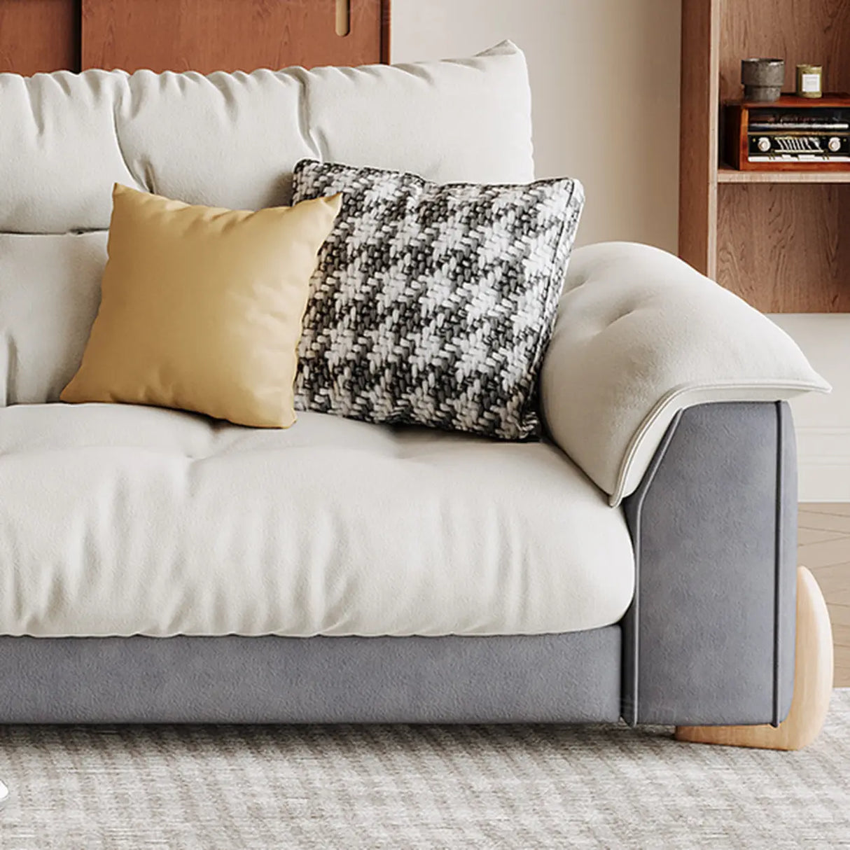 White Water Resistant Velvet Tufted Back Foam Fill Sofa Image - 9