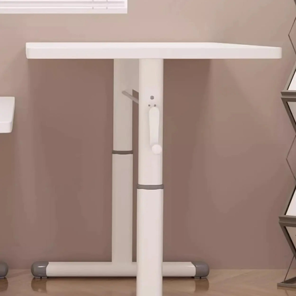 White Wood Adjustable Height T-Shape Standing Desk Image - 11